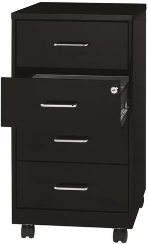 Pemberly Row Organizador móvil de metal contemporáneo, 4 cajones, 18 pulgadas de profundidad, acabado negro, suspensión de deslizamiento suave,