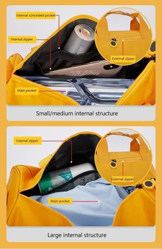 Miniatura 2 de Bolsa de gimnasio para mujer, bolsa de viaje impermeable con compartimentos para ropa húmeda y correa ajustable, pequeña bolsa de lona