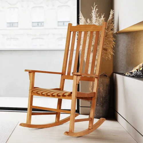 Miniatura 4 de Tangkula Mecedora para patio, para interiores y exteriores, de madera, para porche, jardín, balcón, sillón rústico de respaldo alto con capacidad