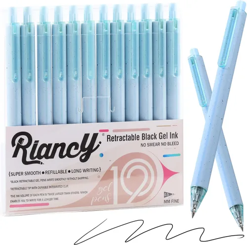 Miniatura 12 de Paquete de 12 bolígrafos de gel color beige crema, bonitos bolígrafos retráctiles estéticos de tinta negra neutra, punta fina de 0.020 in, secado