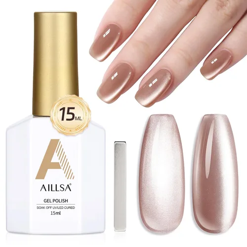 Miniatura 12 de AILLSA - Esmalte de uñas de gel Cat Eye color nude con glitter de cristal, esmalte de uñas de vidrio con destellos, brillo reflectante translúcido