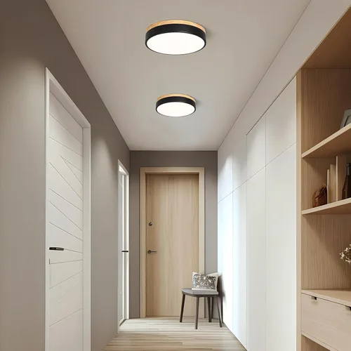 Miniatura 4 de Moderna lámpara de techo de madera regulable, lámpara de techo redonda negra LED empotrada, lámpara de techo minimalista para cocina, dormitorio