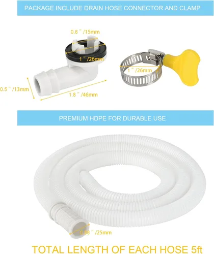 Miniatura 2 de Paquete de 2 mangueras de drenaje de aire acondicionado de 5 pies, tubo de plástico para condensado de CA, manguera de drenaje de CA flexible