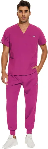 Miniatura 9 de VIAOLI Conjunto de ropa quirúrgica para hombre con cuello en V y pantalón deportivo, 8 bolsillos con botones de carga, conjuntos de liquidación