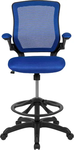 Miniatura 12 de Flash Furniture Kale Silla de dibujo ergonómica de malla azul con respaldo medio Anillo de pie ajustable, brazos abatibles