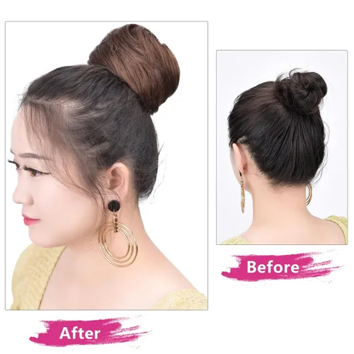 Miniatura 9 de Moños para el cabello, 2 unidades, color marrón, moño falso, para el lugar de trabajo, nupcial, boda, pelo updo para mujeres y abuelas