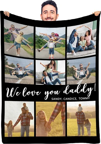 Artsadd Manta de fotos personalizada para papá, con texto en inglés «We Love You Daddy», 30 x 40 pulgadas