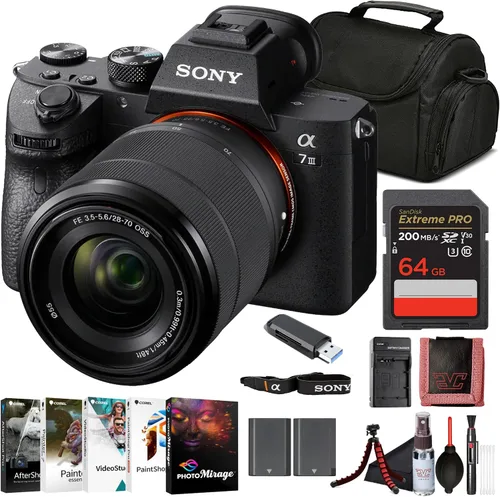 Sony α7 III Kit de cámara sin espejo de fotograma completo con lente OSS de 1.102-2.756 in (ILCE-7M3K/B) - Sensor de 24.2 MP | Video HDR 4K |
