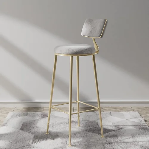 Miniatura 13 de Taburetes de bar de terciopelo modernos con respaldo y patas de metal dorado, cómodas sillas de bar altas tapizadas para cocina, isla de desayuno