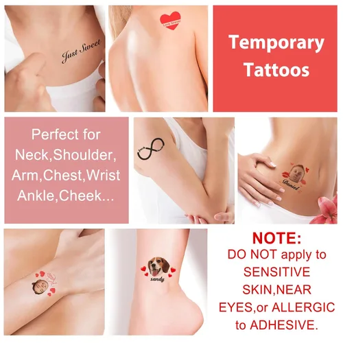 Miniatura 3 de Tatuajes temporales personalizados con foto y nombre, logotipo personalizado para adultos, niños, mujeres, hombres, regalo de boda, cumpleaños