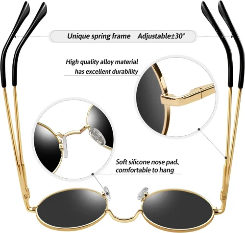 Miniatura 47 de KANASTAL Gafas de sol redondas polarizadas para mujeres y hombres, estilo hippie con protección UV400
