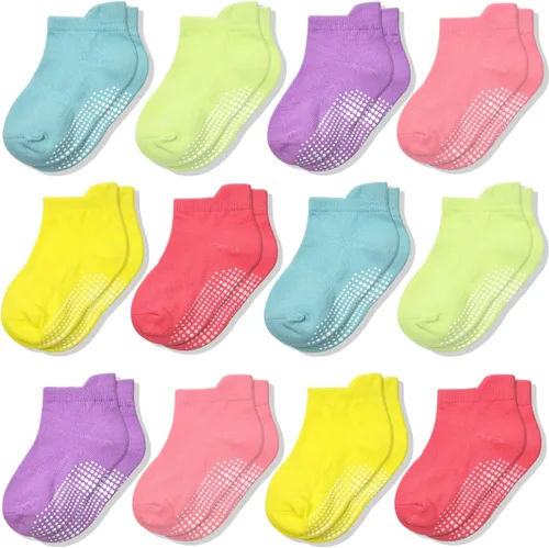 Miniatura 9 de ELUTONG - Calcetines antideslizantes para niños pequeños, paquete de 12 pares, calcetines de tobillo con agarre para bebés, niños y niñas de 0 a 7