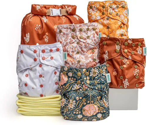Miniatura 35 de Kinder Juego de 5 pañales de tela reutilizables para bebé, estilo bolsillo, camiseta atlética que absorbe la humedad, recién nacido a orinal 7-60