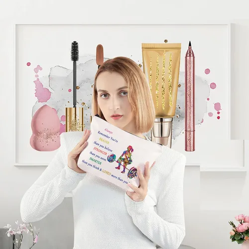 Miniatura 2 de LEVLO Bolsa de maquillaje cosmética para levantamiento de pesas, idea de regalos para levantador de pesas, eres más fuerte, más inteligente de lo