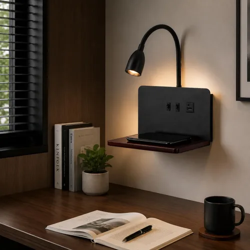 Miniatura 7 de Apliques de pared de mesita de noche con estación de carga inalámbrica y carga USB, lámpara de lectura LED con 3 temperaturas de color ajustables