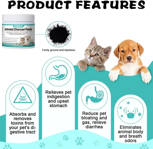 Miniatura 3 de Carbón activado para perros, gatos y todas las mascotas, carbón para intoxicación de perros, malestar digestivo y alivio de gases, soporte hepático