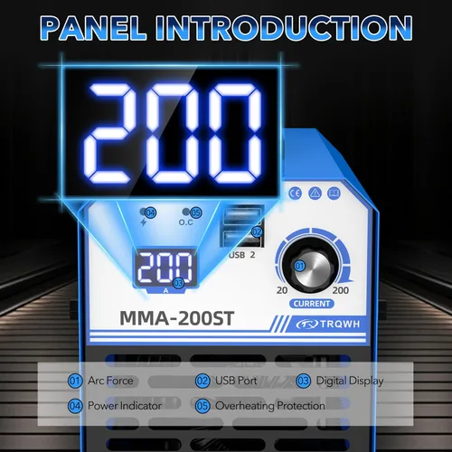 Miniatura 2 de TRQWH Máquina de Soldadura MMA de 200A, Soldadora de Electrodo de 110V, Soldadora de Arco Portátil con Pantalla Digital IGBT, Arranque en Caliente
