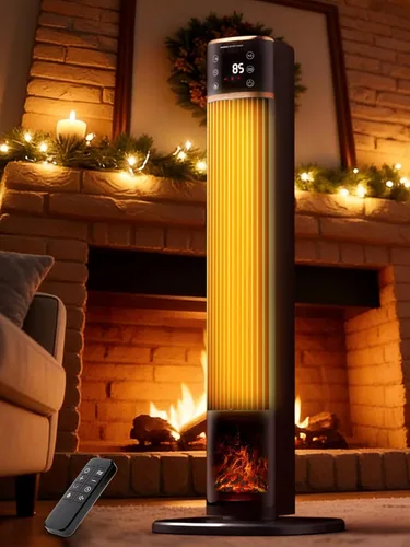 Uthfy Calentador de espacio para uso en interiores, calentador de habitación grande con efecto de llama 3D, calentador eléctrico portátil de 1500 W