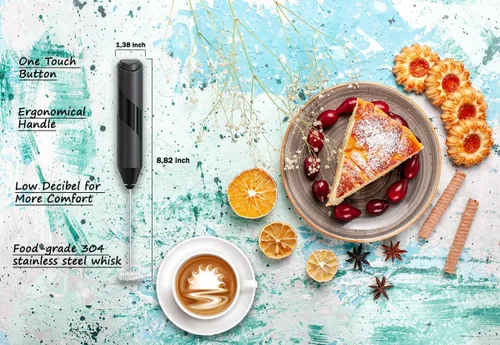 Miniatura 6 de Varita espumadora de leche con soporte, espumador de leche de mano, funciona con pilas, espumador eléctrico de café, mezclador de bebidas, espumador