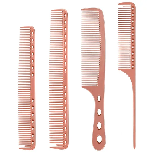 Juego de peines de aluminio profesional para peluquería para vestirse, cortar el cabello y peinar: peines largos y cortos, mango y peine de cola Oro