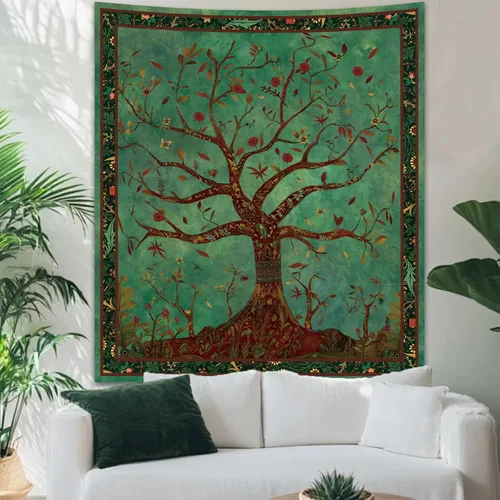 Apdidl Tapiz Verde del Árbol de la Vida para Dormitorio, Colgante de Pared de Árbol Natural Estético, Tapices Bohemios Hippie Arte de Pared, Manta