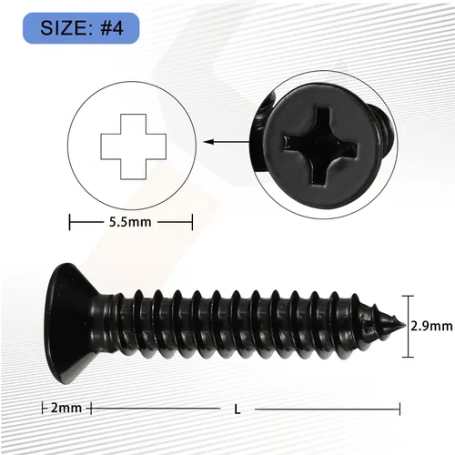 Miniatura 3 de Mellewell Tornillos de chapa metálica de cabeza plana #4 x 1, tornillos para madera, acabado negro, acero inoxidable 18-8, autoroscantes, 100
