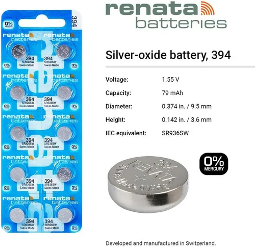 Miniatura 2 de Renata 394 SR936SW Baterías – 1.55 V Óxido de Plata 394 Batería de reloj (2 unidades)