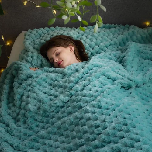 Miniatura 62 de NEWCOSPLAY Manta de Tiro Súper Suave Aqua Franela Sedosa Premium Forro Polar Jacquard Acanalado 3D Ligero Manta de Cama Uso en Todas las Estaciones