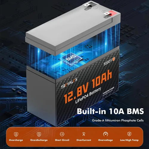 Miniatura 4 de Paquete de 2 baterías LiFePO4 de litio de 12 V 10 Ah, BMS integrado de 10 A, diseño ligero, hasta 5000 ciclos profundos, 10 años de vida útil