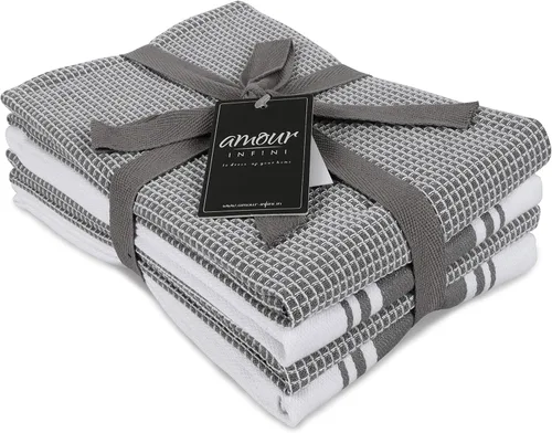 Miniatura 12 de AMOUR INFINI Toallas de cocina 100% algodón, paquete de 4, altamente absorbentes, de secado rápido, toallas de cocina a rayas de primera calidad