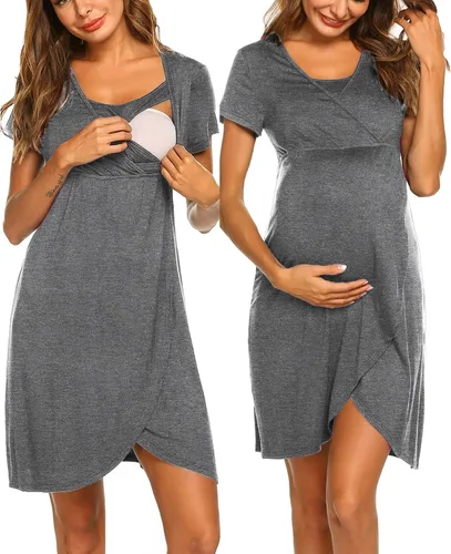 Ekouaer Camisón de enfermería 3 en 1 camisón de maternidad de manga corta vestido de enfermería para lactancia materna ropa de dormir vestido de