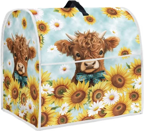 Miniatura 29 de UNICEU Protector de cubierta de batidora de soporte de cocina con estampado retro de mariposa de girasol, con mango superior, cubierta de polvo