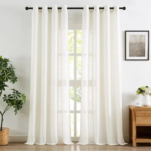 Miniatura 30 de Treatmentex Cortinas blancas y grises para dormitorio de 84 pulgadas de largo, cortinas semitransparentes con estampado de hojas para ventanas