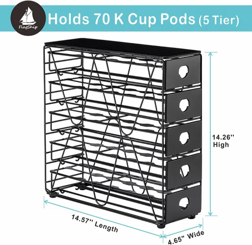 Miniatura 3 de FlagShip Organizador de tazas K para cajón de cápsulas Keurig, soporte grande para cápsulas de café Mullti (capacidad de 70 cápsulas)