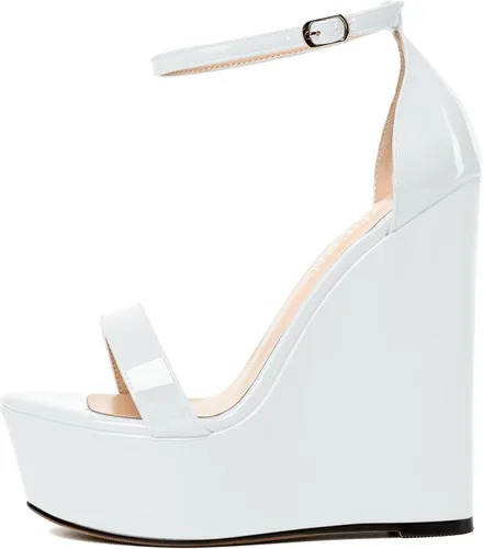 Miniatura 2 de WAYDERNS Sandalias de tacón alto con plataforma y correa de tobillo para mujer, con hebilla de noche, puntera abierta, de moda, de charol, de 6