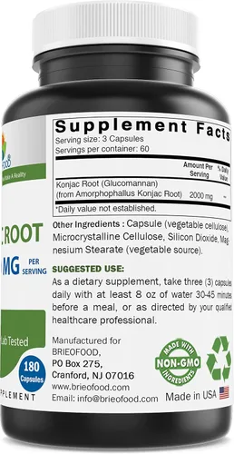 Miniatura 2 de Brieofood Konjac Root Glucomanano 2000 mg por porción - 180 Cápsulas Vegetarianas