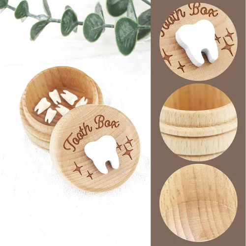 Miniatura 4 de Caja de madera de hadas de dientes caídos, caja de almacenamiento de recuerdos para niños y niñas, lindo soporte para dientes perdidos (1 pieza)