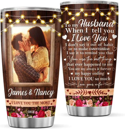 CUBICER Vaso de café personalizado con texto en inglés «To My Huss» con nombre personalizado, regalos de boda para parejas, hombres y adultos, taza
