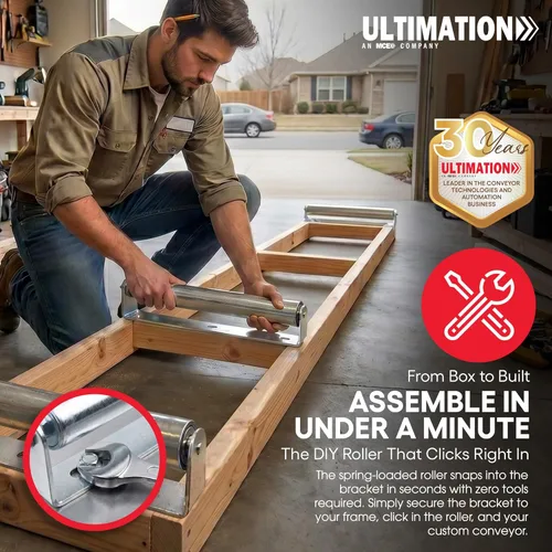 Miniatura 3 de Ultimation Paquete de 1 Juego de rodillos y soportes de 10 pulgadas de largo 1.5 pulgadas de diámetro Acero galvanizado Uso industrial