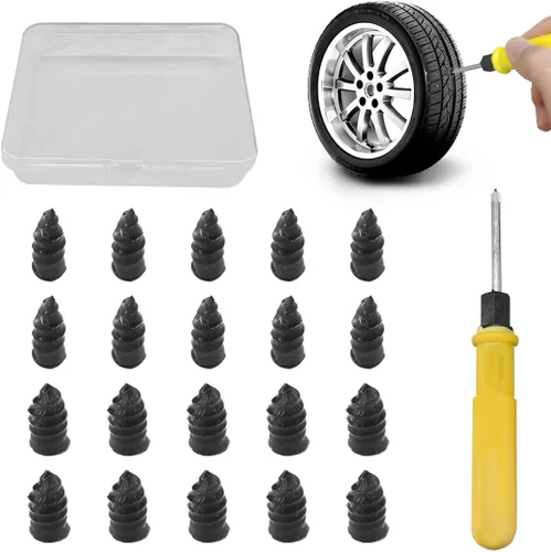 BDZMC 60 clavos de goma para reparación de neumáticos, kit de herramientas de reparación de pinchazos de neumáticos con destornillador, tapón de