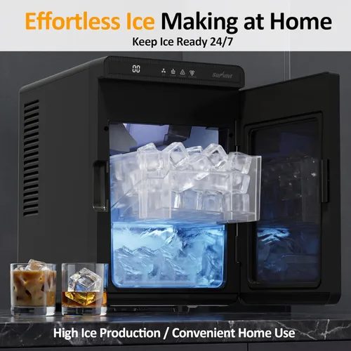 Miniatura 8 de Sunvivi Máquina de hielo transparente, máquina de hielo compacta para encimera, producción rápida de hielo de 10 minutos, autolimpieza, luz LED
