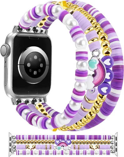 Miniatura 18 de Newlibery - Pulseras de cuentas compatibles con Apple Watch de 38 mm, 40 mm, 41 mm, 42 mm (S10/11) Correa elástica estirada hecha a mano para mujer