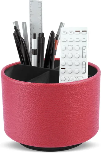 Miniatura 61 de Organizador Redondo de Cuero para Suministros de Arte, Soporte para Control Remoto, Rotación de 360 Grados, Soporte Multifuncional para Lápices