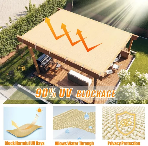 Miniatura 2 de KANAGAWA 90% Tela para Proteger del Sol 3,66m x 6,10m Toldo para Pérgola al Aire Libre con Ojales Bloqueador UV Pantalla de Privacidad para Patio