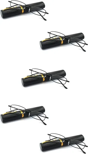 Paquete de 5 lentes de lectura delgados de metal con estuche de tubo para hombres y mujeres, multicolor