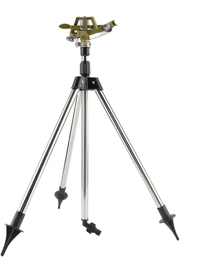 Miniatura 8 de Aspersor automático de impacto en base de trípode, rociador de césped giratorio de 360 grados, sistema de riego de jardín ajustable de acero