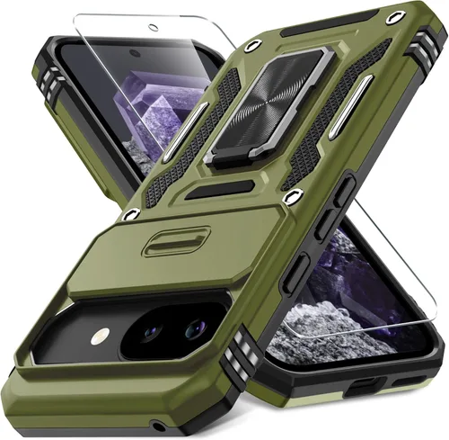 Miniatura 21 de DEERLAMN Funda para Google Pixel 8 con cubierta deslizante para cámara + protector de pantalla (1 paquete), soporte de anillo giratorio grado