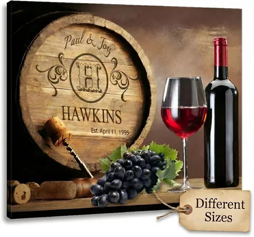 Miniatura 8 de MuralMax Lienzo decorativo personalizado para pared, diseño de barril de vino del valle de Napa, regalos para padres, abuelos, recién casados