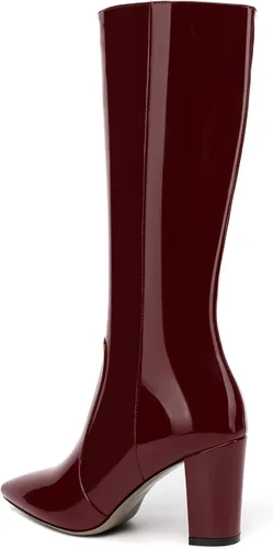 Miniatura 119 de AMBELIGHT Botas altas hasta la rodilla con cremallera y puntera puntiaguda para mujer, de patente sólida, tacón alto, 3.3 pulgadas