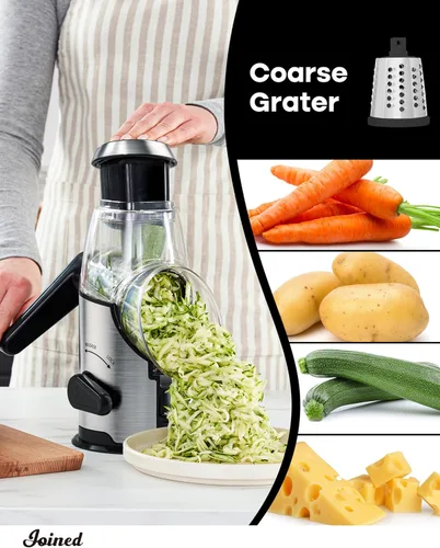 Miniatura 3 de Joined Rallador rotativo de queso con mango - Cortador de mandolina con 3 cuchillas de tambor de acero inoxidable, cortador de verduras, nueces